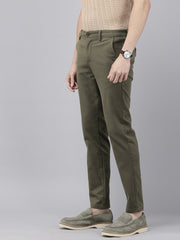 Men's Olive Cotton Caribbean Slim Fit Solid 5 Pocket Cross Pocket Trouser