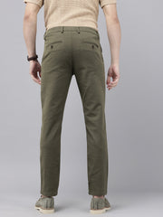 Men's Olive Cotton Caribbean Slim Fit Solid 5 Pocket Cross Pocket Trouser