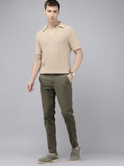 Caribbean Olive Cotton Slim Fit Solid Trouser – 5 Pocket Style