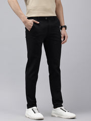 Black Slim Fit Cotton Casual Trousers with 5 Pockets