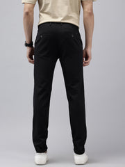 Black Slim Fit Cotton Casual Trousers with 5 Pockets
