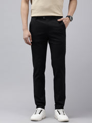 Black Slim Fit Cotton Casual Trousers with 5 Pockets