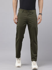 Slim Fit Olive Cotton Printed Trousers - Stylish 5 Pocket Pants