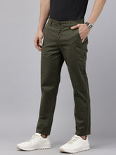 Slim Fit Olive Cotton Printed Trousers - Stylish 5 Pocket Pants