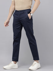 Slim Fit Indigo Cotton Printed Trousers - Stylish 5 Pocket Pants