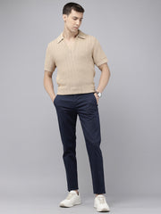 Slim Fit Indigo Cotton Printed Trousers - Stylish 5 Pocket Pants