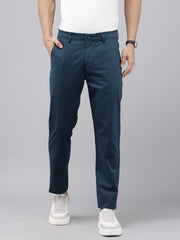 Slim Fit Teal Blue Cotton Printed Trousers - Stylish 5 Pocket Pants