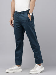 Slim Fit Teal Blue Cotton Printed Trousers - Stylish 5 Pocket Pants