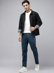 Slim Fit Teal Blue Cotton Printed Trousers - Stylish 5 Pocket Pants