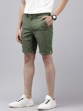 Green Slim Fit Cotton Shorts with 5 Pockets
