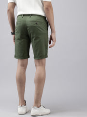 Green Slim Fit Cotton Shorts with 5 Pockets