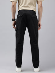 Men's Black Solid Cotton 7 Pockets Cargo Trouser