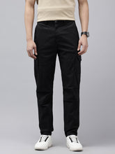 Black Cotton 7 Pockets Plain Cargo Trouser