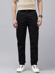 Men's Black Solid Cotton 7 Pockets Cargo Trouser