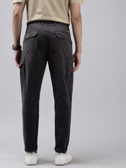 Men's Charcoal Solid Cotton 7 Pockets Cargo Trouser