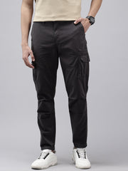 Men's Charcoal Solid Cotton 7 Pockets Cargo Trouser