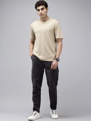 Men's Charcoal Solid Cotton 7 Pockets Cargo Trouser