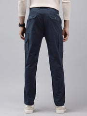 Navy Blue Cotton 7 Pockets Plain Cargo Trouser