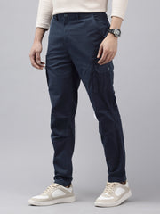 Navy Blue Cotton 7 Pockets Plain Cargo Trouser