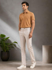 GENIPS Men's Checked Relaxed Fit Cotton Trousers - Mid-Rise 4 Pocket Pants