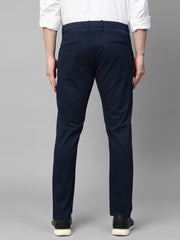 Genips Men's Navy Cotton Stretch Caribbean Slim Fit Solid Trousers