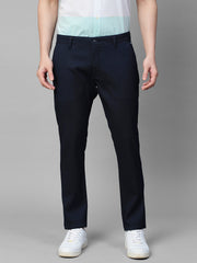 Genips Men's Navy Cotton Stretch Caribbean Slim Fit Self Design Trousers