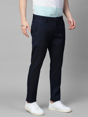 Genips Men's Navy Cotton Stretch Caribbean Slim Fit Self Design Trousers