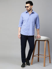 Genips Men's Navy Cotton Stretch Caribbean Slim Fit Solid Trousers