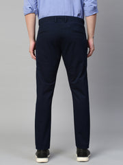 Genips Men's Navy Cotton Stretch Caribbean Slim Fit Solid Trousers