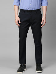 Genips Men's Black Cotton Stretch Caribbean Slim Fit Self Design Trousers