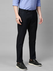 Genips Men's Black Cotton Stretch Caribbean Slim Fit Self Design Trousers