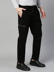 Genips Men's Black Cotton Stretch Bahamas Cargo Fit Solid Cargo
