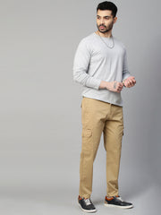 Khakhi Cotton Stretch Bahamas Solid Cargo Pants