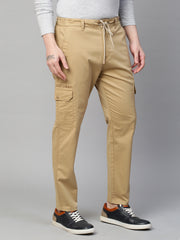 Genips Men's Khakhi  Cotton Stretch Bahamas Cargo Fit Solid Cargo
