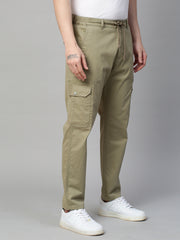 Genips Men's Green  Cotton Stretch Bahamas Cargo Fit Solid Cargo