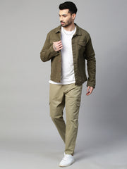 Genips Men's Green  Cotton Stretch Bahamas Cargo Fit Solid Cargo