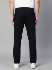 Genips Men's Navy Cotton Stretch Caribbean Slim Fit Solid Trousers
