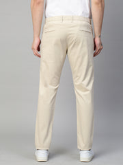 Genips Men's Cream Cotton Stretch Caribbean Slim Fit Solid Trousers
