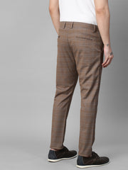 Genips Men's Brown Cotton Stretch Caribbean Slim Fit Self Design Trousers