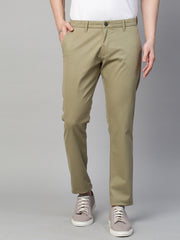 Genips Men's Green Cotton Stretch Caribbean Slim Fit Solid Trousers
