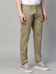 Genips Men's Green Cotton Stretch Caribbean Slim Fit Solid Trousers