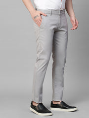 Genips Men's Light Grey Cotton Stretch Caribbean Slim Fit Solid Trousers