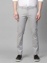 Genips Men's Light Grey Cotton Stretch Caribbean Slim Fit Solid Trousers