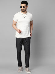 Genips Men's Navy Cotton Stretch Caribbean Slim Fit Self Design Trousers