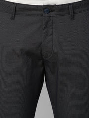 Genips Men's Navy Cotton Stretch Caribbean Slim Fit Self Design Trousers