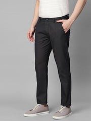 Genips Men's Navy Cotton Stretch Caribbean Slim Fit Self Design Trousers