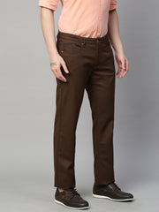 Genips Men's Coffee Cotton Stretch Rico Slim Fit Self Design 5 Pocket Trouser