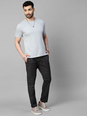 Genips Men's Black Cotton Stretch Caribbean Slim Fit Self Design Trousers