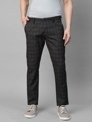 Genips Men's Black Cotton Stretch Caribbean Slim Fit Self Design Trousers