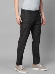 Genips Men's Black Cotton Stretch Caribbean Slim Fit Self Design Trousers